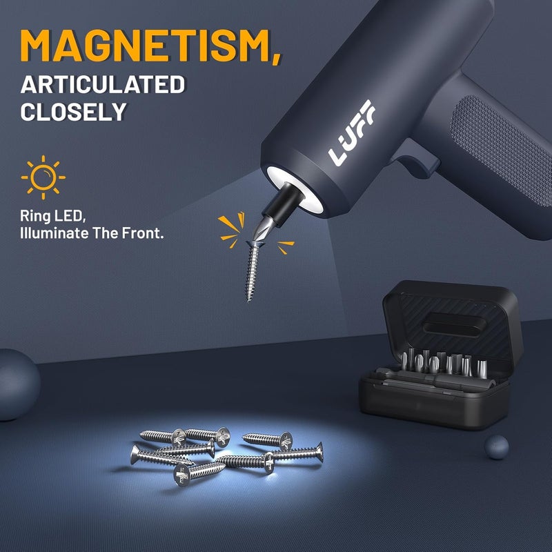 LUFF Electric Screwdriver Set, 4V Cordless Rechargeable Screwdriver with Digital Display 8 Settings, 5 N.m Torque, 2000 mAh Battery USB-C, Storage Bag, LED Light, 15 Bits for Furniture/Electrical Repairs - Image 5